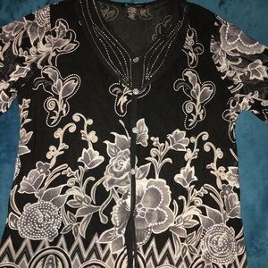 APPOINTMENTS Sheer Lined Floral Rhinestone 1X Top